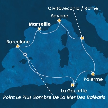 carte France, Espagne, Tunisie, Italie, 8 jours