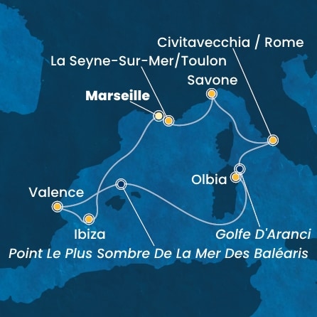 carte France, Baléares, Espagne, Italie, 8 jours