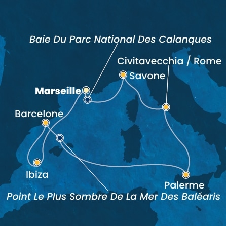 carte France, Baléares, Espagne, Italie, 8 jours