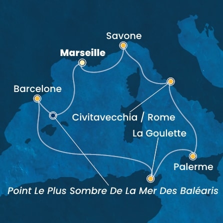 carte France, Espagne, Tunisie, Italie, 8 jours