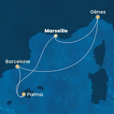 carte France, Italie, Espagne, Baléares, 6 jours