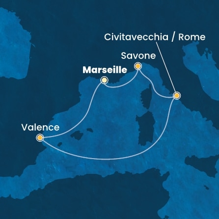 carte France, Espagne, Italie, 6 jours