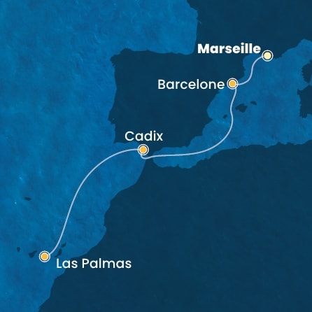 carte France, Espagne, Canaries, 6 jours