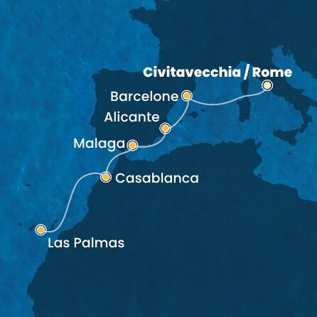carte Italie, Espagne, Maroc, Canaries, 8 jours