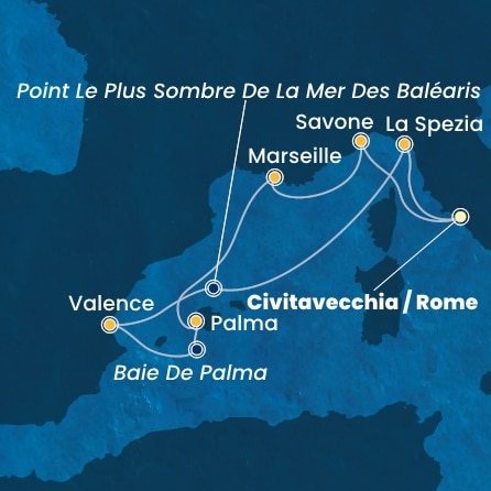 carte Italie, France, Baléares, Espagne, 8 jours