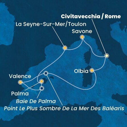 carte Italie, France, Baléares, Espagne, 8 jours