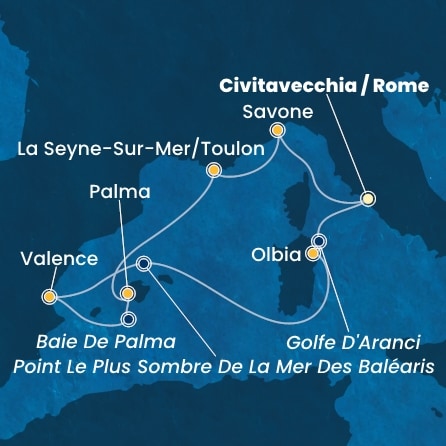 carte Italie, France, Baléares, Espagne, 8 jours