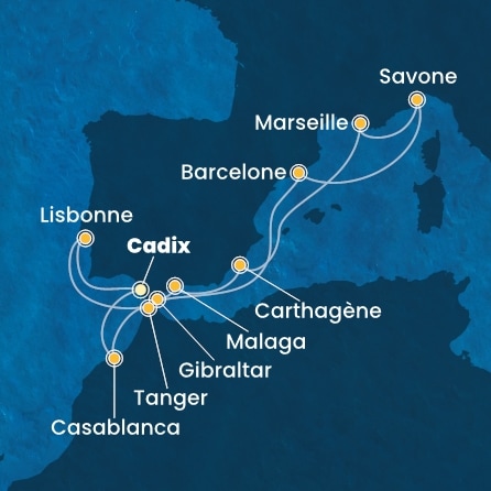 carte Espagne, Portugal, Gibraltar, France, Italie, Maroc, 14 jours