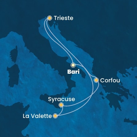 carte Italie, Grèce, Malte, 7 jours