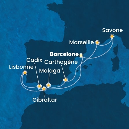 carte Espagne, Portugal, Gibraltar, France, Italie, 13 jours