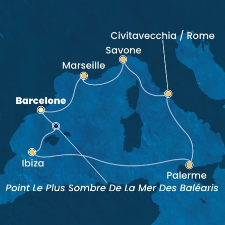 carte Espagne, Baléares, Italie, France, 8 jours