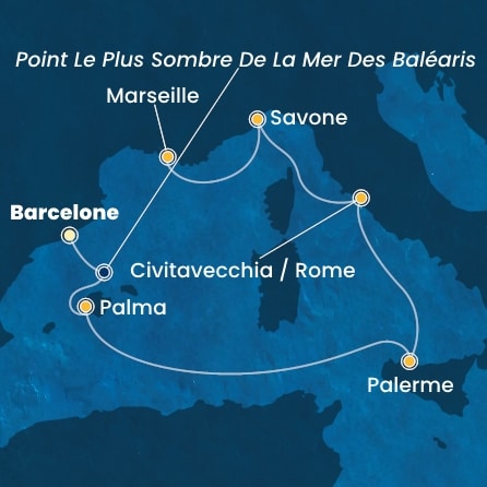 carte Espagne, Baléares, Italie, France, 7 jours