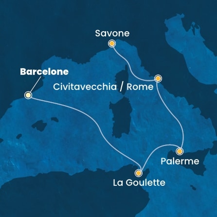 carte Espagne, Tunisie, Italie, 6 jours