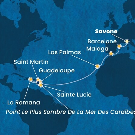 carte Italie, Espagne, Canaries, Antilles, Rép.Dominicaine, 19 jours