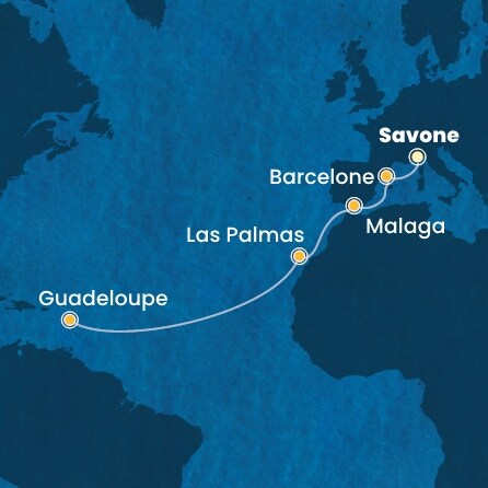 carte Italie, Espagne, Canaries, Antilles, 13 jours