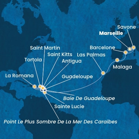 carte France, Italie, Espagne, Canaries, Antilles, Rép.Dominicaine, Iles Vierges, 24 jours