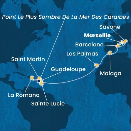 carte France, Italie, Espagne, Canaries, Antilles, Rép.Dominicaine, 20 jours