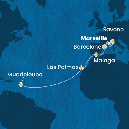 carte France, Italie, Espagne, Canaries, Antilles, 14 jours