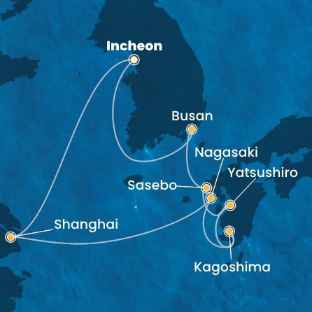 carte Corée du Sud, Japon, Chine, 12 jours