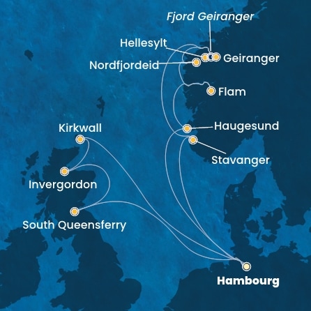 carte Allemagne, Norvège, Grande-Bretagne, Ecosse, 16 jours