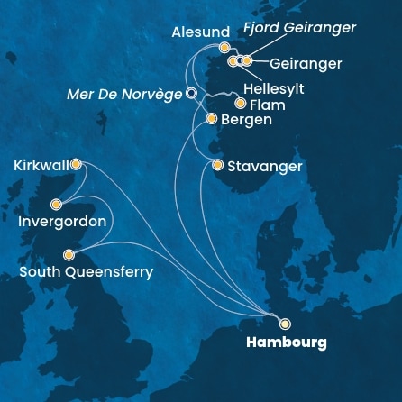 carte Allemagne, Grande-Bretagne, Ecosse, Norvège, 16 jours