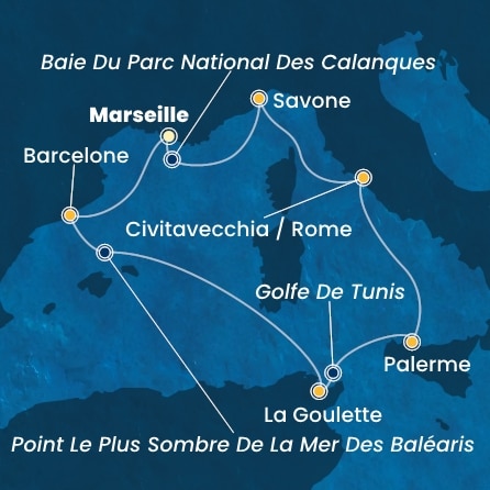 carte France, Espagne, Tunisie, Italie, 8 jours