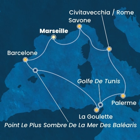 carte France, Espagne, Tunisie, Italie, 8 jours