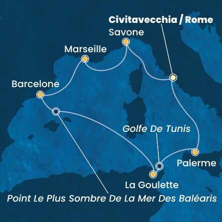 carte Italie, France, Espagne, Tunisie, 8 jours