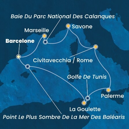 carte Espagne, Tunisie, Italie, France, 8 jours