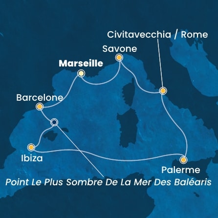 carte France, Espagne, Baléares, Italie, 8 jours