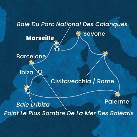 carte France, Espagne, Baléares, Italie, 8 jours