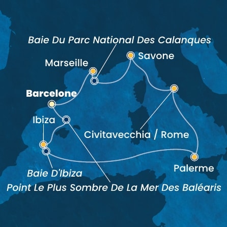 carte Espagne, Baléares, Italie, France, 8 jours