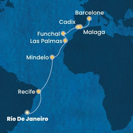 carte Brésil, Cap Vert, Canaries, Madère, Espagne, 18 jours