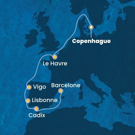 carte Danemark, France, Espagne, Portugal, 10 jours