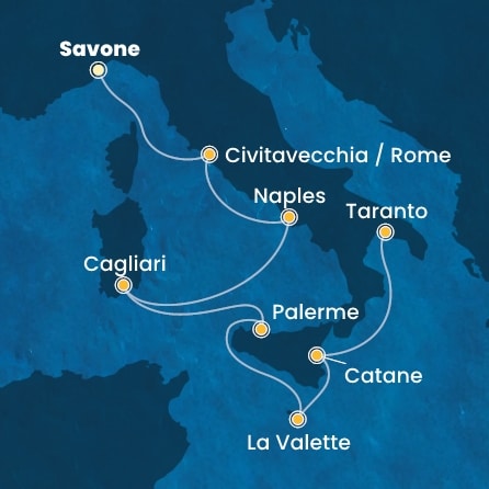 carte Italie, Malte, 8 jours