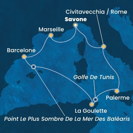 carte Italie, France, Espagne, Tunisie, 8 jours