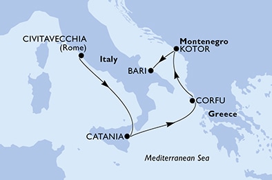 carte Civitavecchia, Catania, Corfu, Kotor, Bari, 5 jours