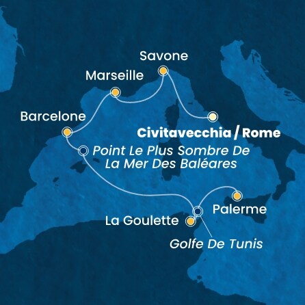 carte Italie, France, Espagne, Tunisie, 7 jours