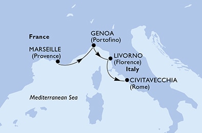 carte Marseille, Genoa, Livorno, Civitavecchia, 4 jours