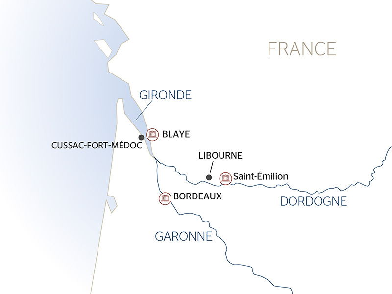 carte Au cœur des terroirs du Sud-Ouest : de Bordeaux aux vignes du Médoc (formule port/port), 5 jours - BOQ_NOVPP
