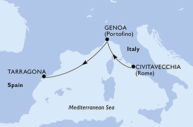 carte Civitavecchia, Genoa, Tarragona, 4 jours