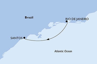 carte Rio de Janeiro, Santos (Sao Paolo), 2 jours