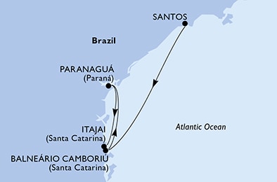 carte Santos, Balneario Camboriu, Paranagua, Itajai, 4 jours