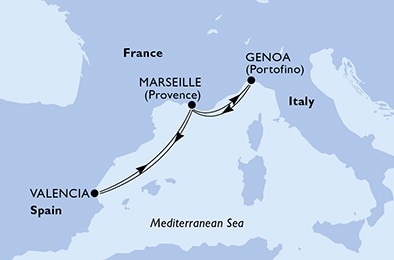 carte Valencia, Marseille, Genoa, 5 jours