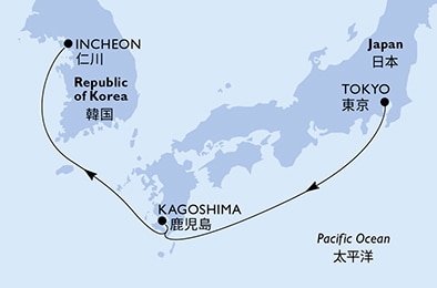 carte Tokyo, Kagoshima, Incheon, 5 jours