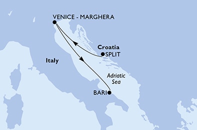 carte Split, Venice-Marghera, Bari, 3 jours
