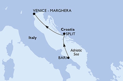 carte Bari, Split, Venice-Marghera, 3 jours