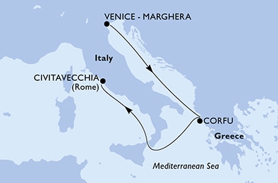 carte Venice-Marghera, Corfu, Civitavecchia, 5 jours