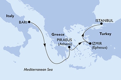 carte Bari, Piraeus, Izmir, Istanbul, 5 jours