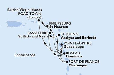 carte Caraïbes et Antilles, 8 jours